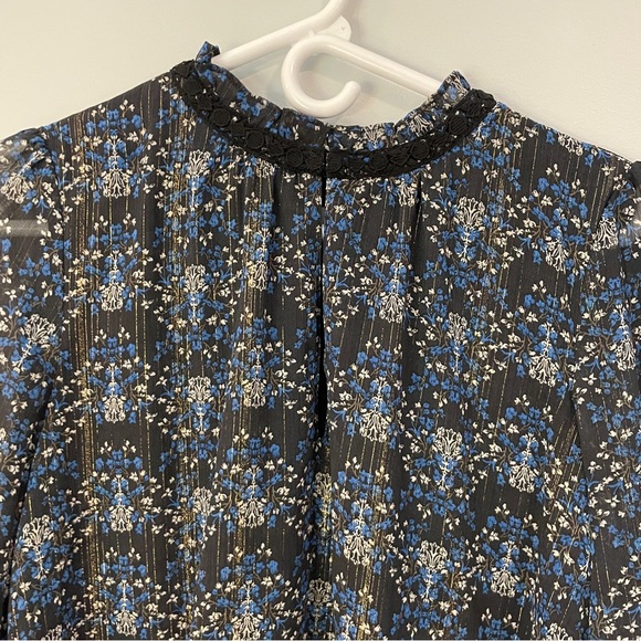 Anthropologie HD in Paris Riversong Swing Long Sleeve Metallic Floral Dress XS - Picture 5 of 10